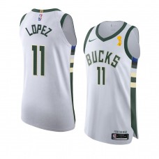 Milwaukee Bucks Brook Lopez 2021 NBA Finals Champions Authentic Association Jersey Blue