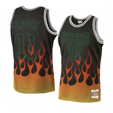 Milwaukee Bucks Brook Lopez Flames Swingman Jersey Black