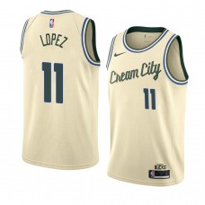 Men's Milwaukee Bucks Brook Lopez Cream Jersey - City Edition