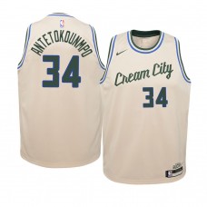 Youth Milwaukee Bucks Giannis Antetokounmpo Cream Jersey - City Edition