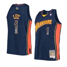 Golden State Warriors 2021 Damion Lee snakeskin Hardwood Classics Jersey Navy