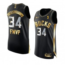 Bucks Giannis Antetokounmpo 2021 NBA FMVP Authentic Golden Edition Jersey Black