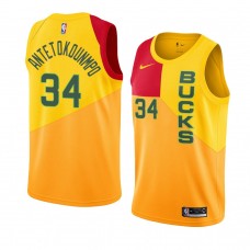 2018-19 Yellow Milwaukee Bucks Giannis Antetokounmpo Name  City Edition Jersey Men's