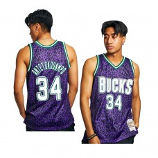 Milwaukee Bucks Giannis Antetokounmpo Wild Life Hardwood Classics Jersey Purple