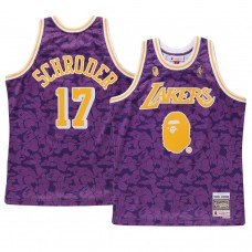 Los Angeles Lakers Dennis Schroder Purple BAPE X Mitchell Ness Jersey Hardwood Classics