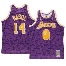 Los Angeles Lakers Marc Gasol Purple BAPE X Mitchell Ness Jersey Hardwood Classics