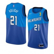 Milwaukee Bucks Jrue Holiday 2021 NBA Finals Champions City Jersey Blue