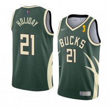 Milwaukee Bucks Jrue Holiday 2021 NBA Finals Champions Earned Jersey Green