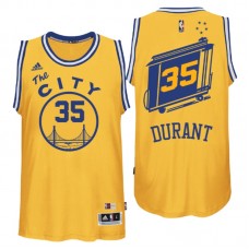 Golden State Warriors# 35 Kevin Durant Hardwood Classics Gold Jersey