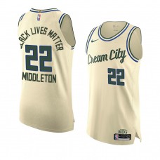 Khris Middleton Milwaukee Bucks Black Lives Matte Authentic 2020 Playoffs Jersey Cream