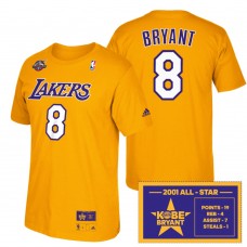 Los Angeles Lakers# 8 Kobe Bryant 2001 MVP All-Star T-Shirt Gold Jersey