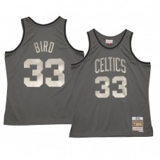 Boston Celtics #33 Larry Bird Metal Works Hardwood Classics 1985-86 Jersey Charcoal