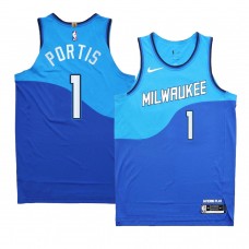 Milwaukee Bucks Bobby Portis Blue Authentic City Edition Jersey New Uniform