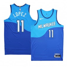 Milwaukee Bucks Brook Lopez Blue Authentic City Edition Jersey New Uniform