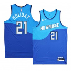 Milwaukee Bucks Jrue Holiday Blue Authentic City Edition Jersey New Uniform