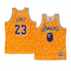 Men's Los Angeles Lakers #23 LeBron James Yellow Bape Camo Jersey