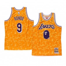 Men's Los Angeles Lakers #9 Rajon Rondo Yellow Bape Camo Jersey