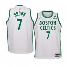 Youth Boston Celtics #7 Jaylen Brown 2020-21 City Vistaprint Patch White Jersey