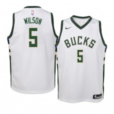 Milwaukee Bucks #5 2017-18 D.J. Wilson White Jersey Association Edition- Youth