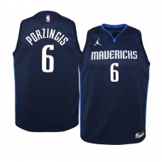 Youth Dallas Mavericks #6 Kristaps Porzingis 2020-21 Statement Navy Jersey