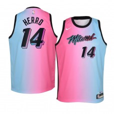 Youth Miami Heat #14 Tyler Herro 2020-21 City Blue Pink Jersey