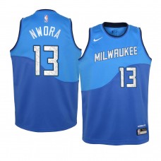 Youth Milwaukee Bucks #13 Jordan Nwora 2020-21 City Blue Jersey