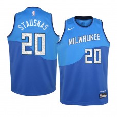 Youth Milwaukee Bucks #20 Nik Stauskas 2020-21 City Blue Jersey