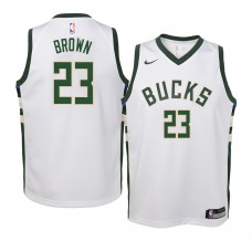 Milwaukee Bucks #23 2017-18 Sterling Brown White Jersey Association Edition- Youth